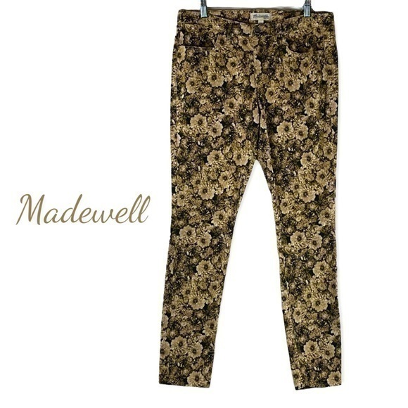 Madewell Lightweight Corduroy Brown & Cream Floral Jean Pants NWOT - Picture 1 of 12